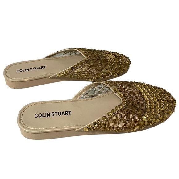 COLIN STEWART - SIZE 7 - RICH GOLD TONE MESH & SEQUINS -SLIP ON SLIDES SLIPPERS7 - Picture 9 of 11